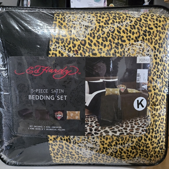 King Ed Hardy Cheetah Leopard Tiger 5 Piece Bedding Set Comforter - Picture 3 of 11